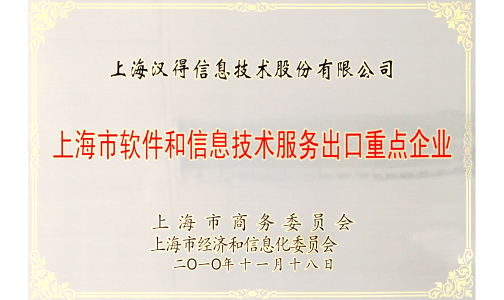 “上海市软件信息技术服务出口重点企业”认定